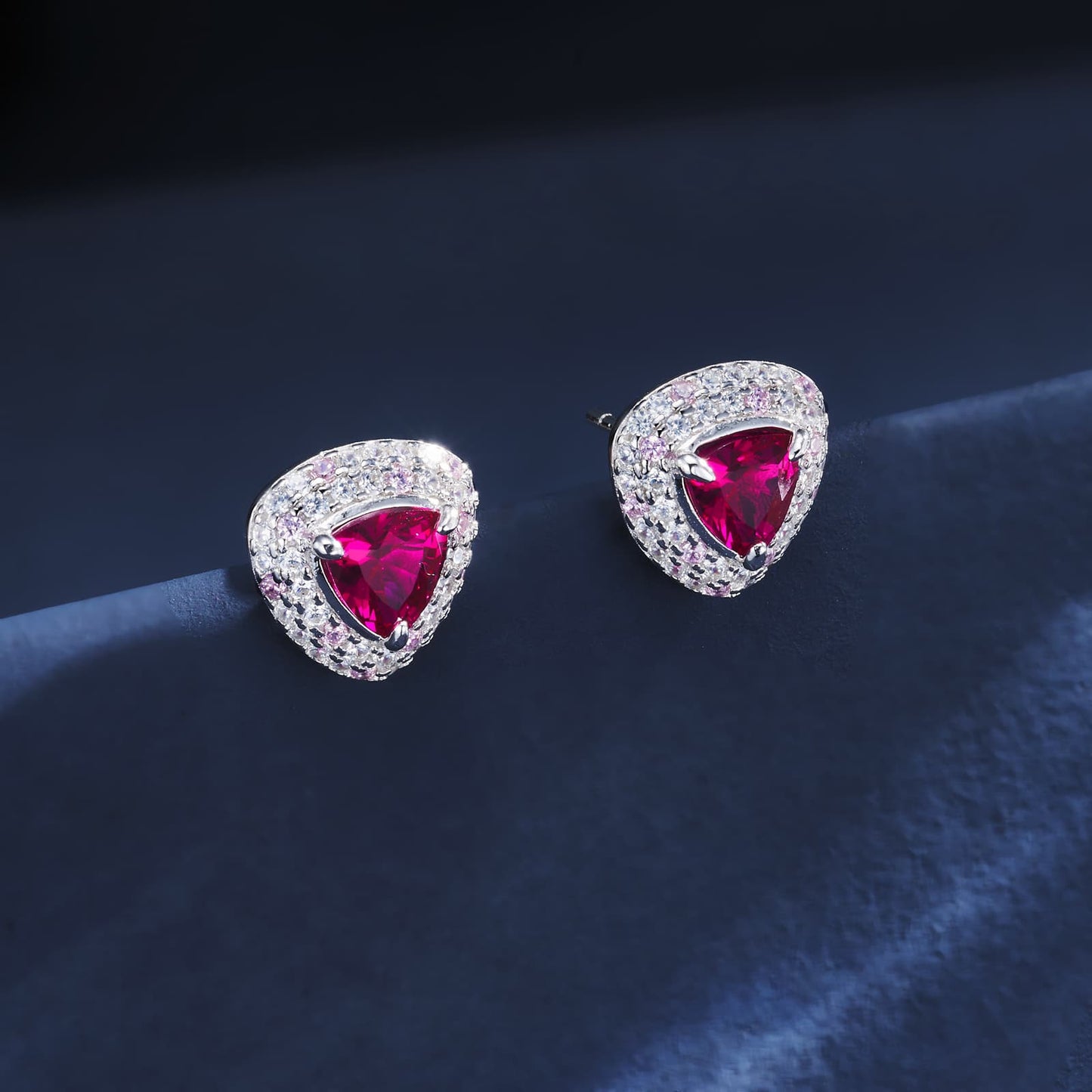 1.86ct Trillion Lab Ruby Earring | Rhodium-Plated S925 Silver, Custom Available