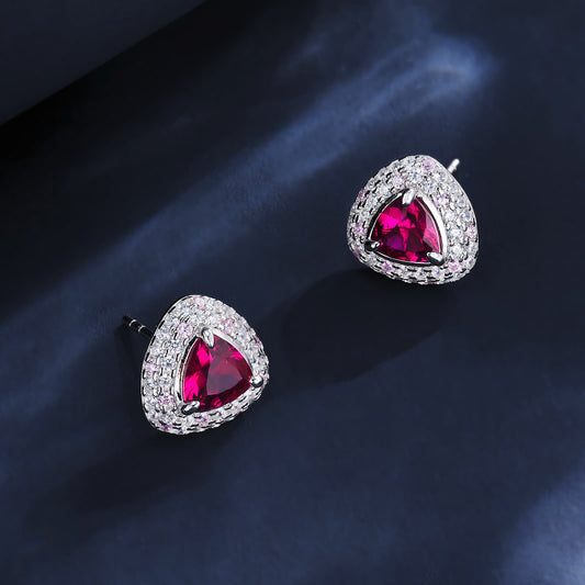 1.86ct Trillion Lab Ruby Earring | Rhodium-Plated S925 Silver, Custom Available