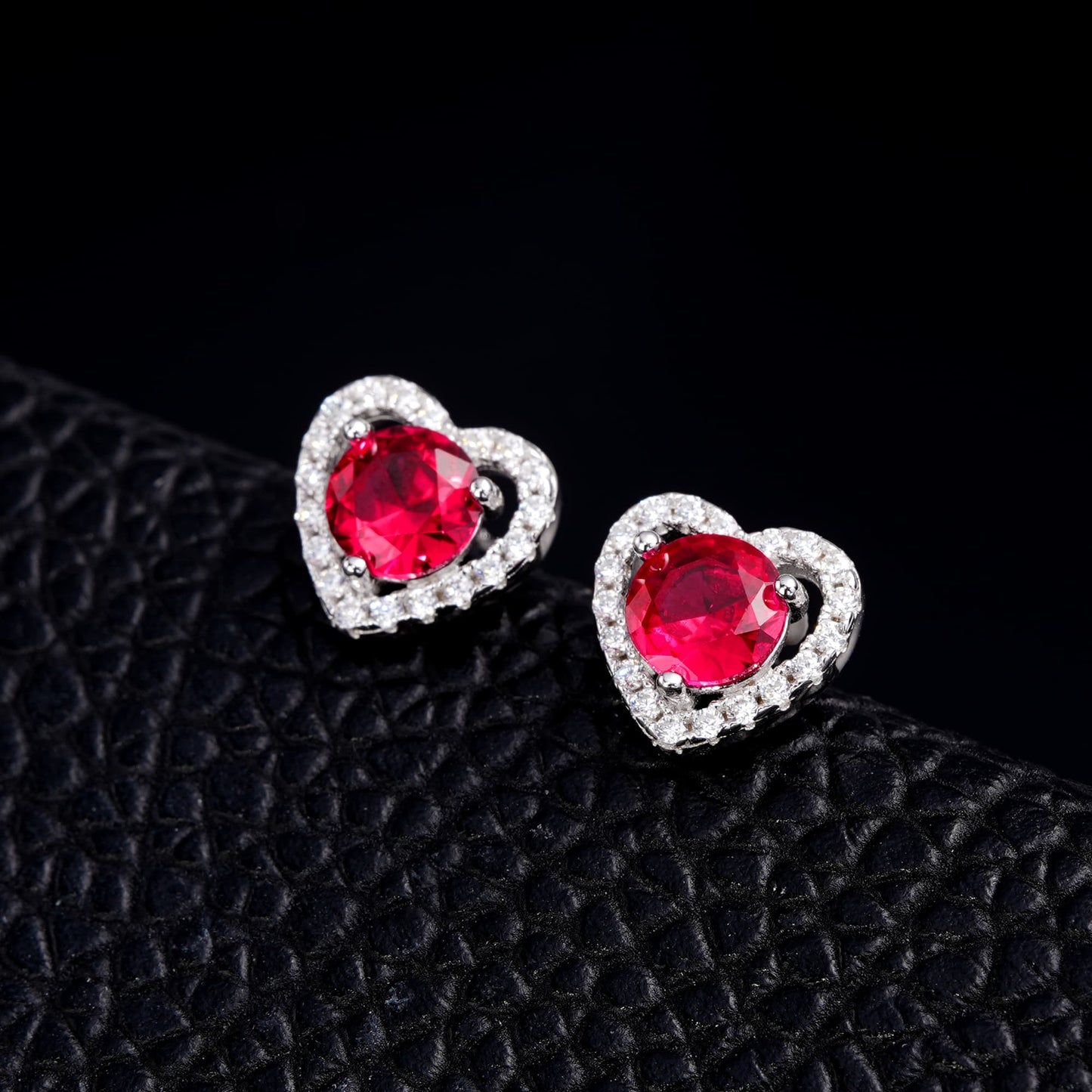 Heart Lab Ruby Earring | Rhodium-Plated S925 Silver, Custom Available