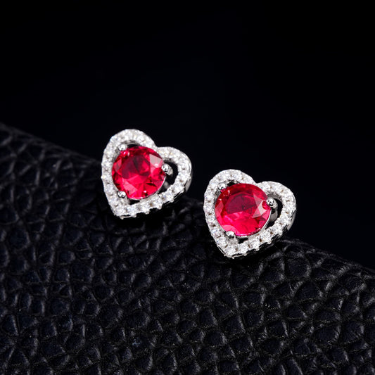 Heart Lab Ruby Earring | Rhodium-Plated S925 Silver, Custom Available