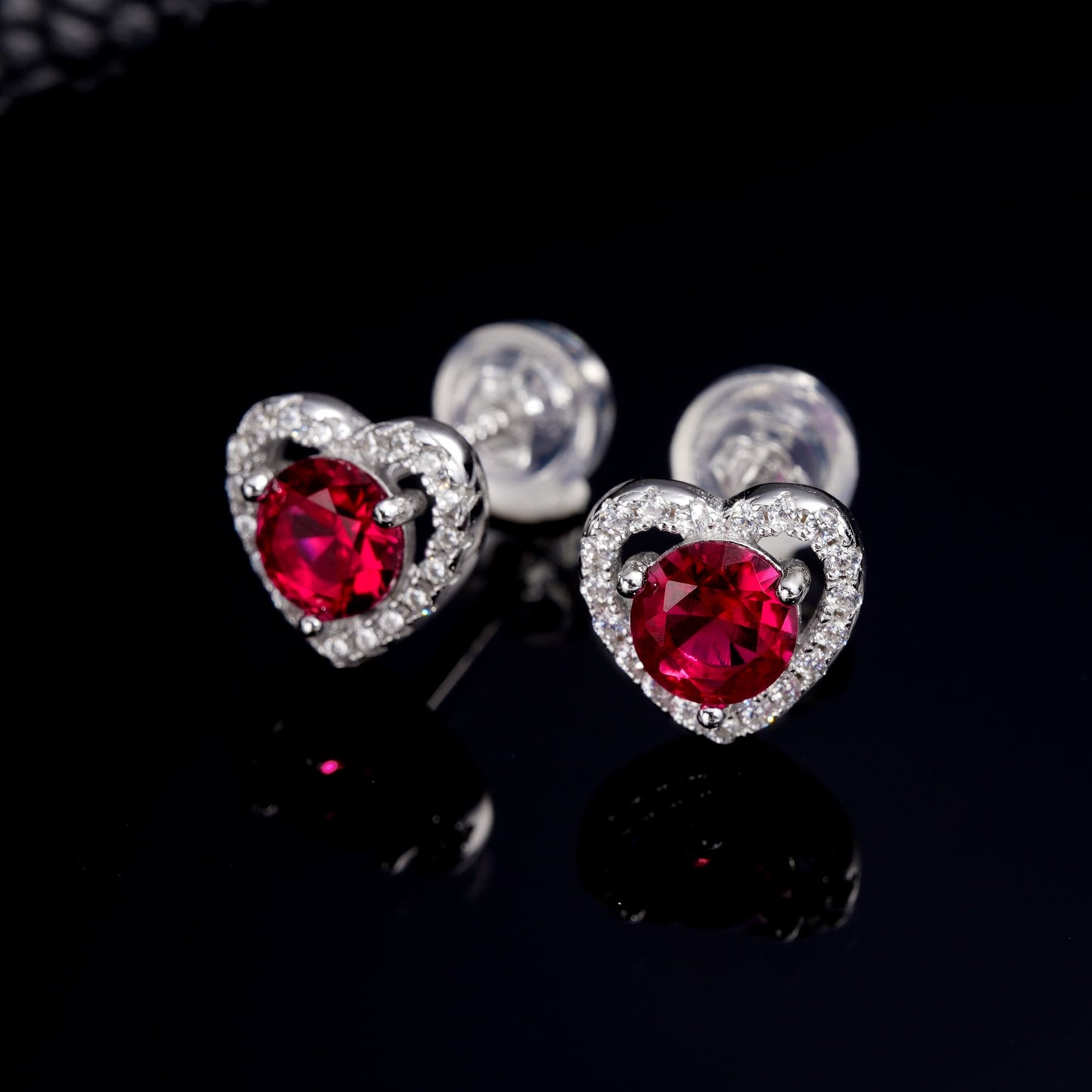 Heart Lab Ruby Earring | Rhodium-Plated S925 Silver, Custom Available