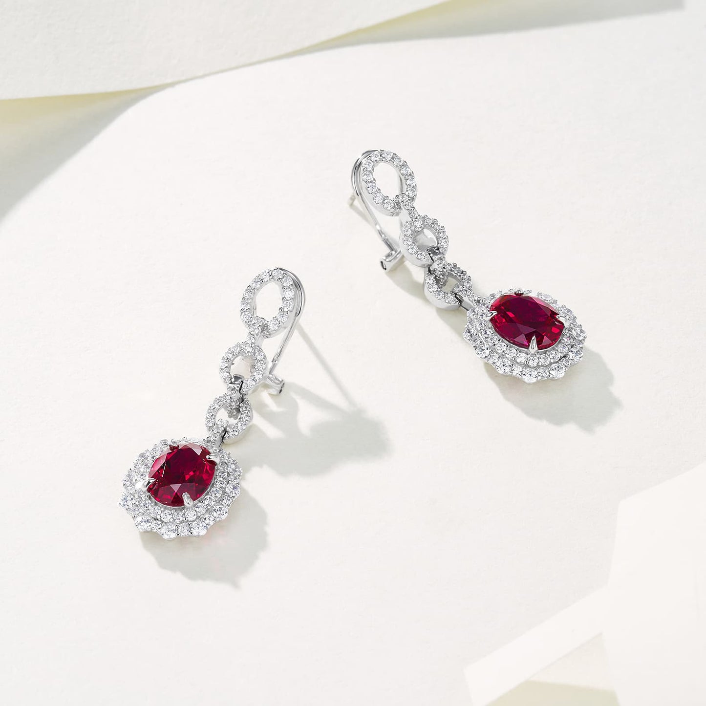 Geometry Lab Ruby Earring | Rhodium-Plated S925 Silver, Custom Available