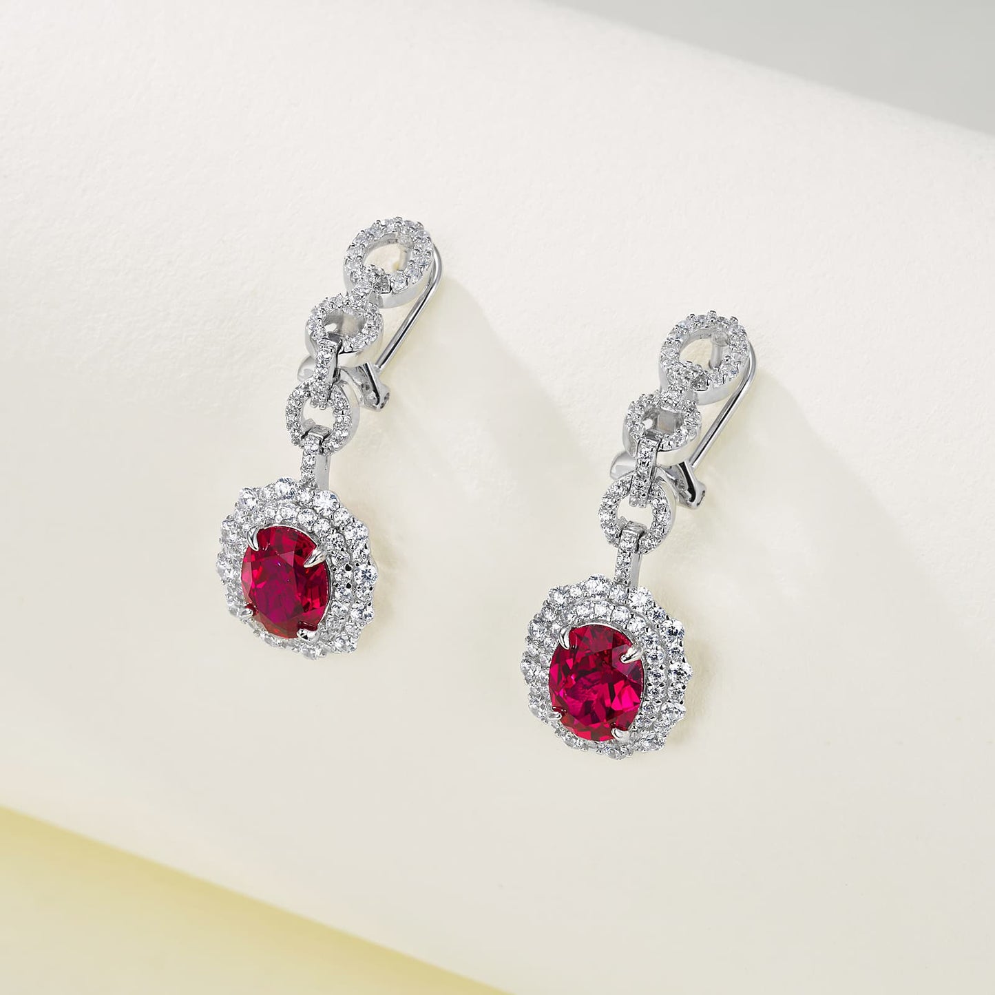 Geometry Lab Ruby Earring | Rhodium-Plated S925 Silver, Custom Available