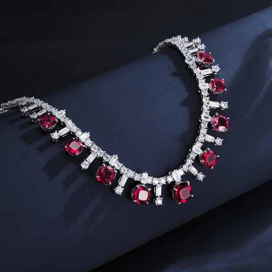 Cushion Lab Ruby Necklace | Rhodium-Plated S925 Silver, Custom Available