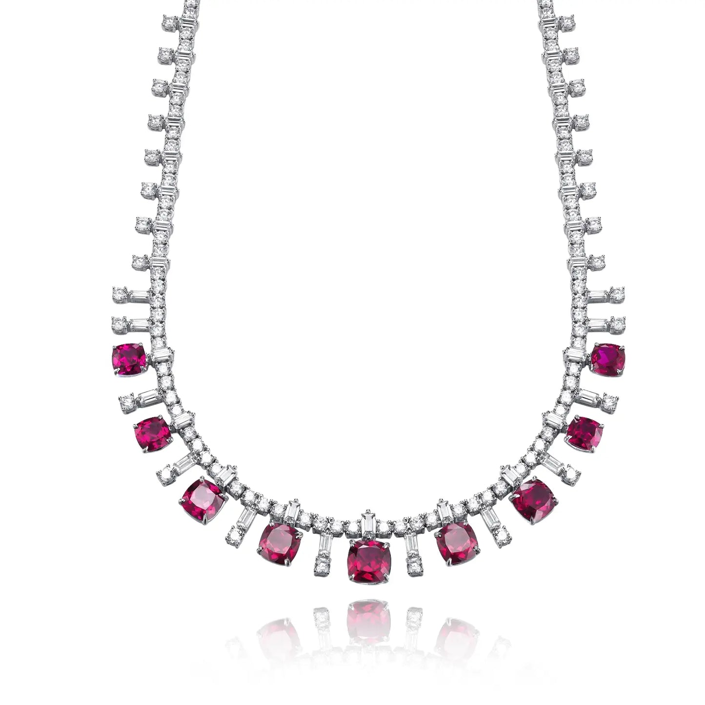 Cushion Lab Ruby Necklace | Rhodium-Plated S925 Silver, Custom Available