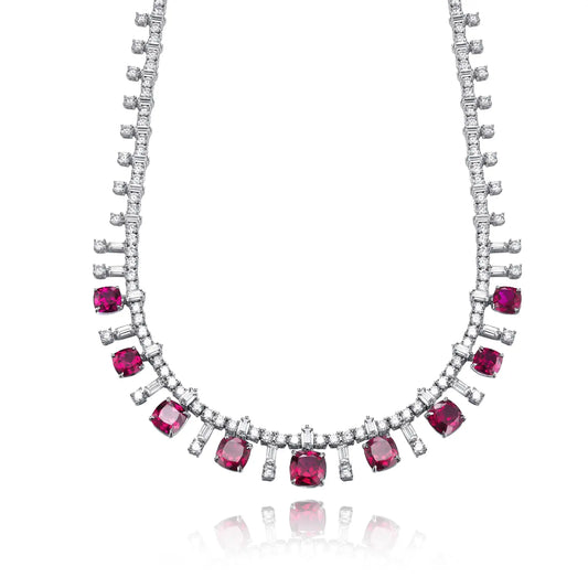 Cushion Lab Ruby Necklace | Rhodium-Plated S925 Silver, Custom Available