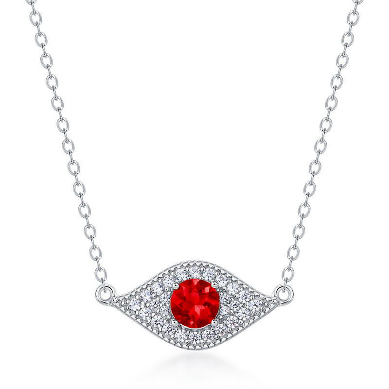Round Lab Ruby Necklace | Rhodium-Plated S925 Silver, Custom Available