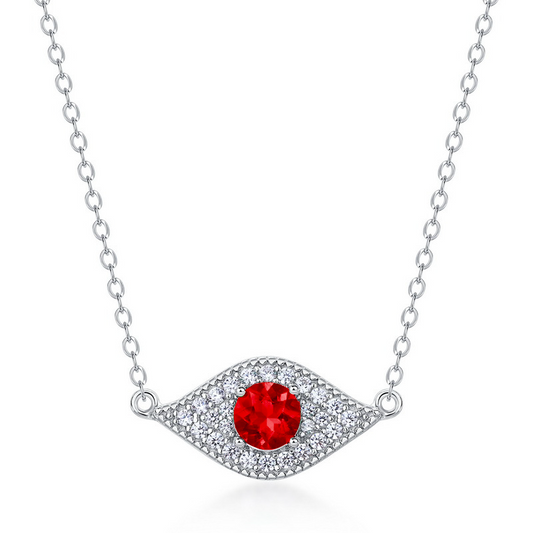 Round Lab Ruby Necklace | Rhodium-Plated S925 Silver, Custom Available