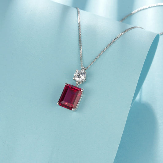 3.65ct SQ Lab Ruby Necklace | Rhodium-Plated S925 Silver, Custom Available