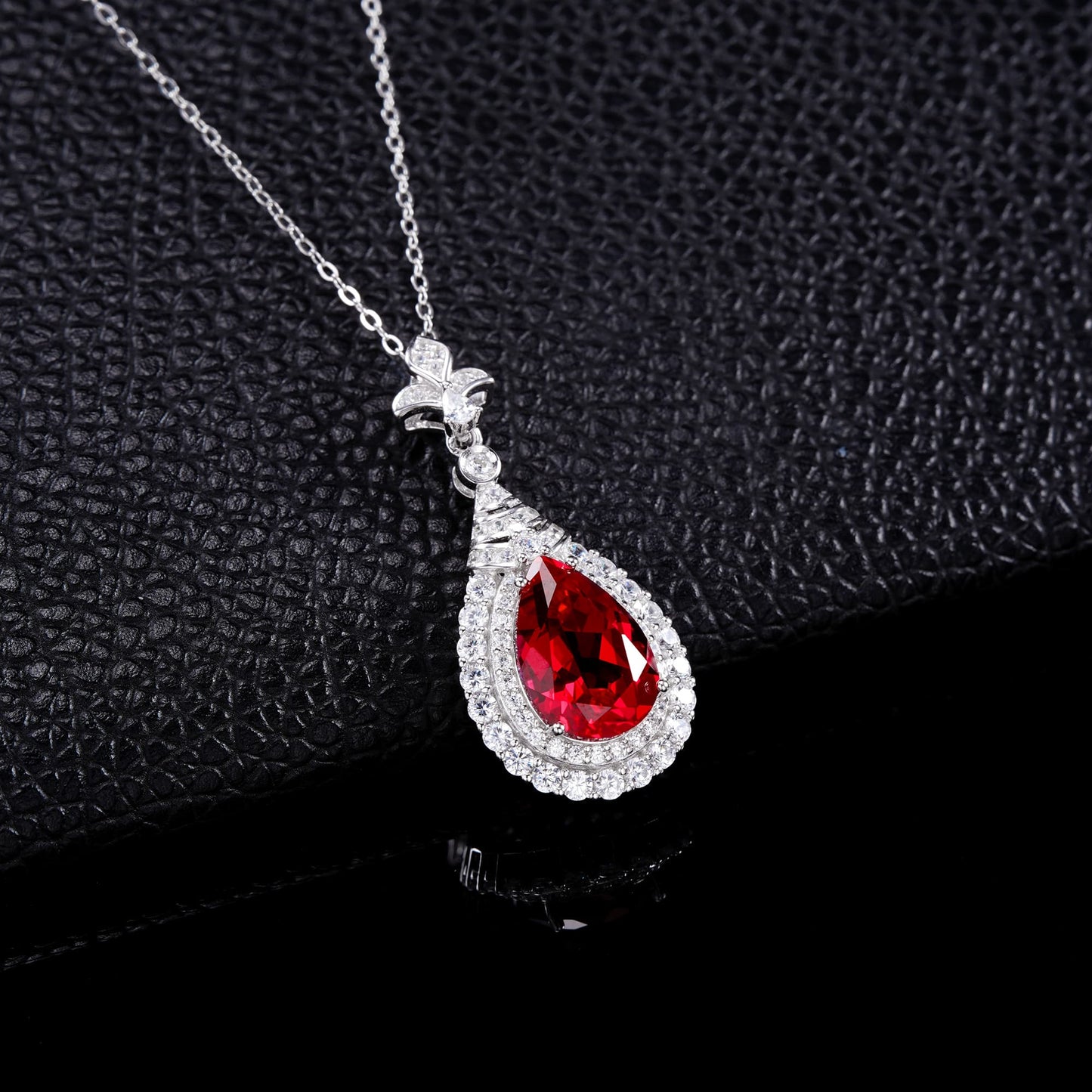 4.98ct Pear Lab Ruby Necklace | Rhodium-Plated S925 Silver, Custom Available