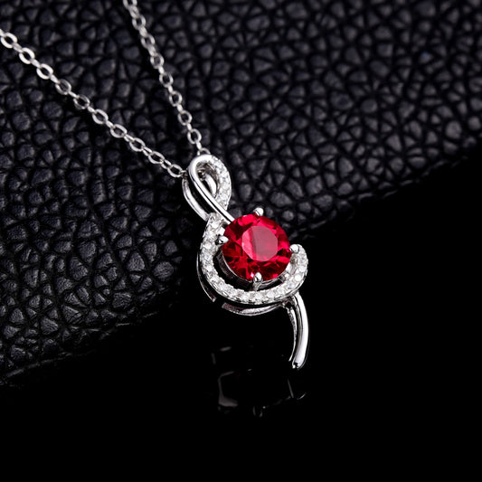 Geometry Lab Ruby Necklace | Rhodium-Plated S925 Silver, Custom Available
