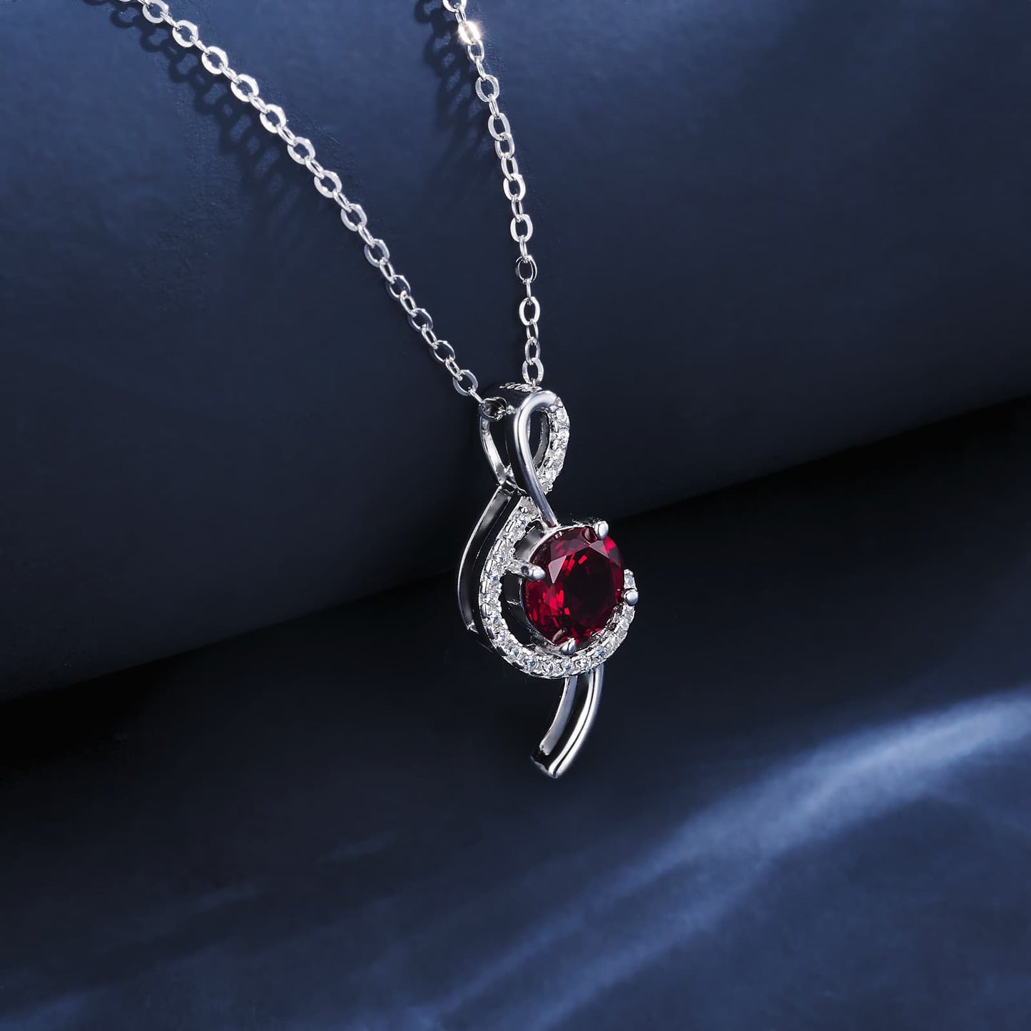 Geometry Lab Ruby Necklace | Rhodium-Plated S925 Silver, Custom Available
