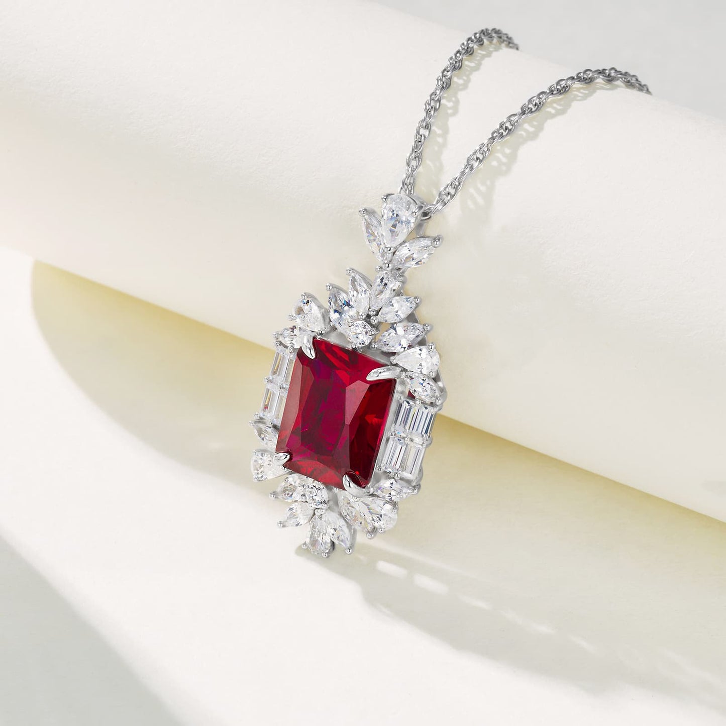 12.86ct SQ Lab Ruby Necklace | Rhodium-Plated S925 Silver, Custom Available