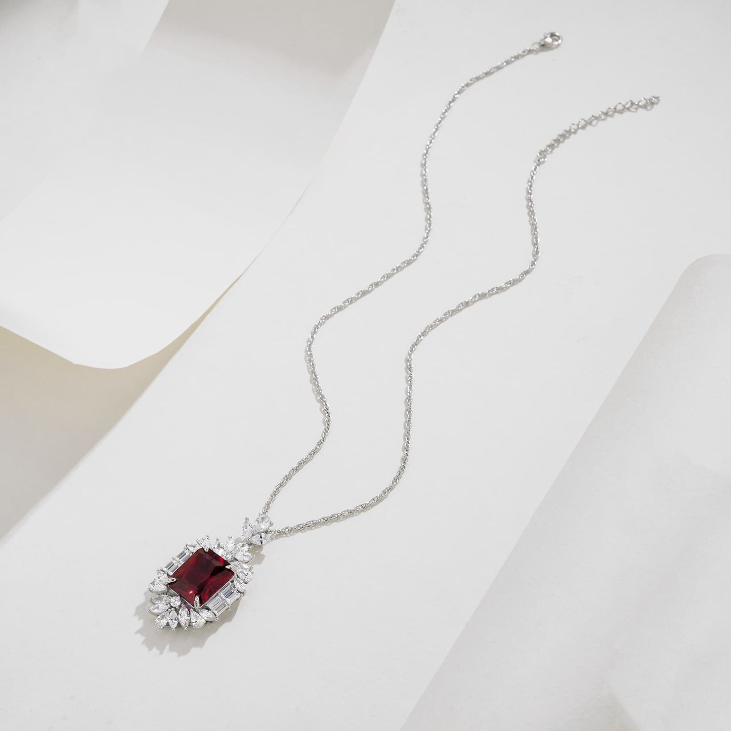 12.86ct SQ Lab Ruby Necklace | Rhodium-Plated S925 Silver, Custom Available