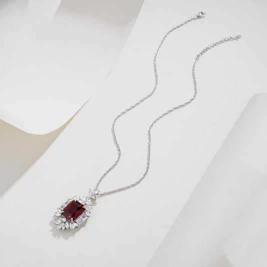 12.86ct SQ Lab Ruby Necklace | Rhodium-Plated S925 Silver, Custom Available
