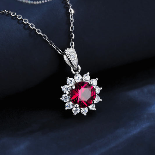 1.2ct Geometry Lab Ruby Necklace | Rhodium-Plated S925 Silver, Custom Available