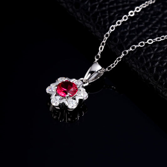 Geometry Lab Ruby Necklace | Rhodium-Plated S925 Silver, Custom Available