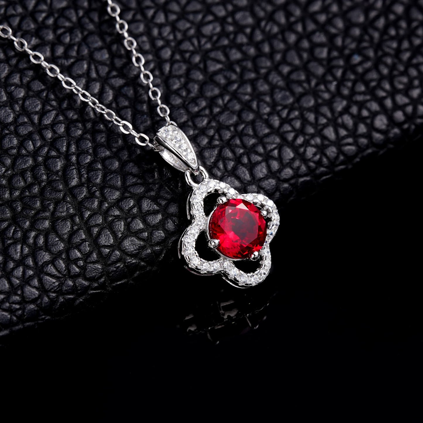 Geometry Lab Ruby Necklace | Rhodium-Plated S925 Silver, Custom Available