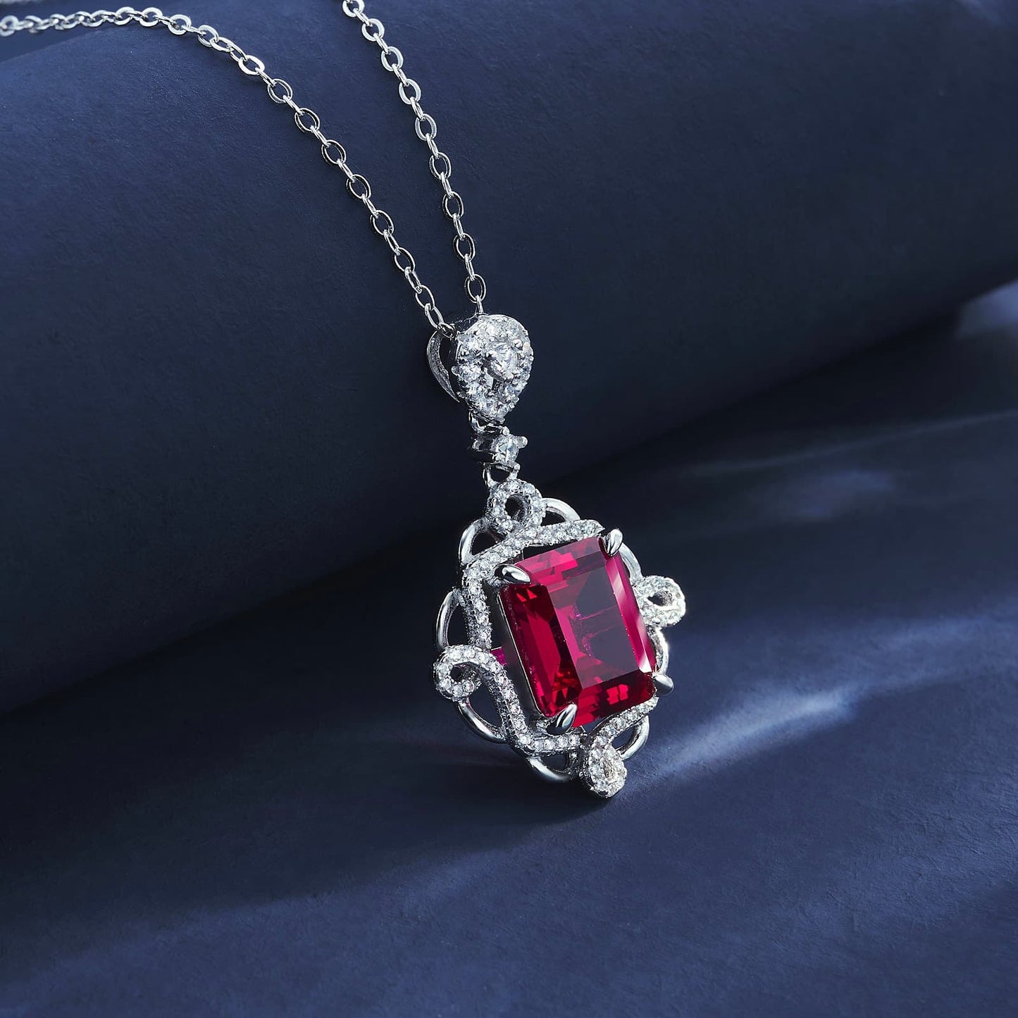 3ct Octagon Lab Ruby Necklace | Rhodium-Plated S925 Silver, Custom Available