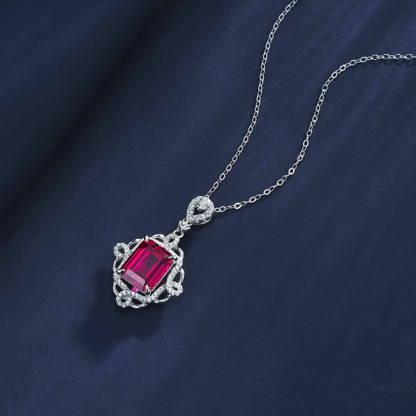 3ct Octagon Lab Ruby Necklace | Rhodium-Plated S925 Silver, Custom Available