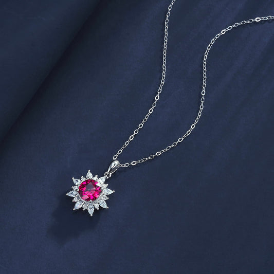 1.8ct Geometry Lab Ruby Necklace | Rhodium-Plated S925 Silver, Custom Available