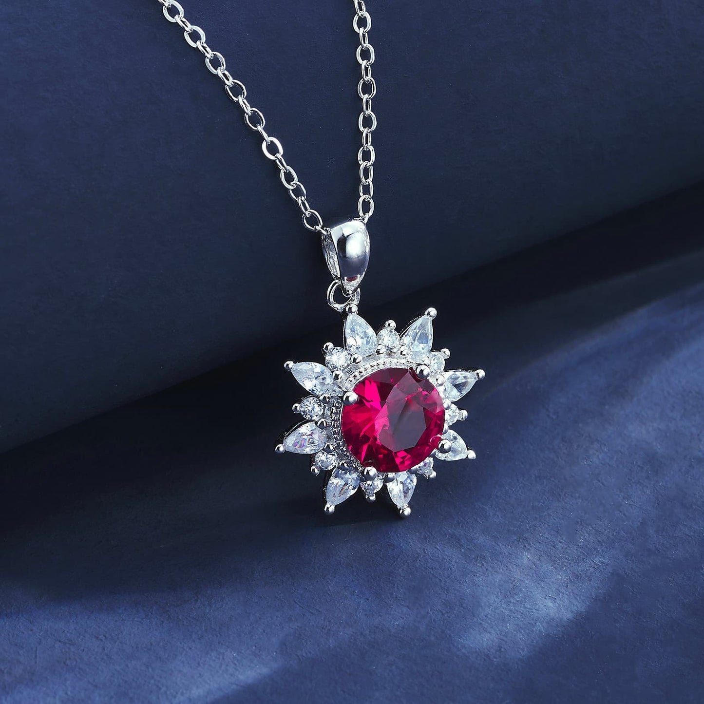 1.8ct Geometry Lab Ruby Necklace | Rhodium-Plated S925 Silver, Custom Available