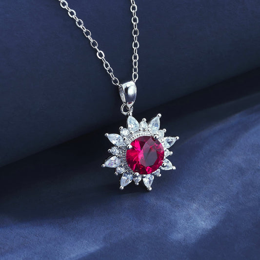 1.8ct Geometry Lab Ruby Necklace | Rhodium-Plated S925 Silver, Custom Available