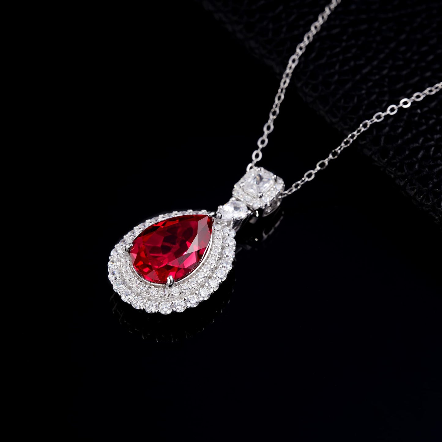 Pear Lab Ruby Necklace | Rhodium-Plated S925 Silver, Custom Available