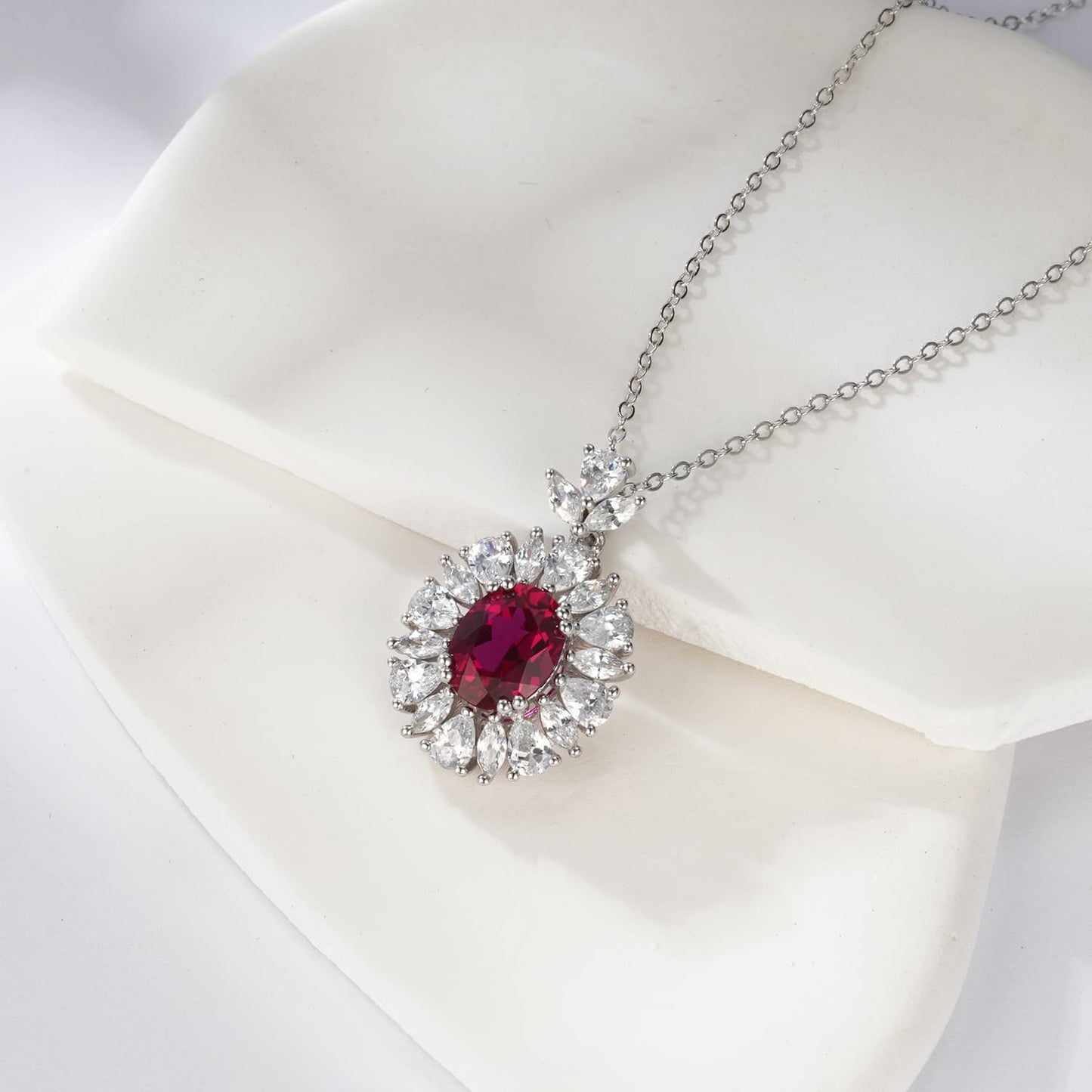 2ct Round Lab Ruby Necklace | Rhodium-Plated S925 Silver, Custom Available