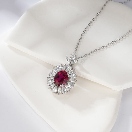 2ct Round Lab Ruby Necklace | Rhodium-Plated S925 Silver, Custom Available