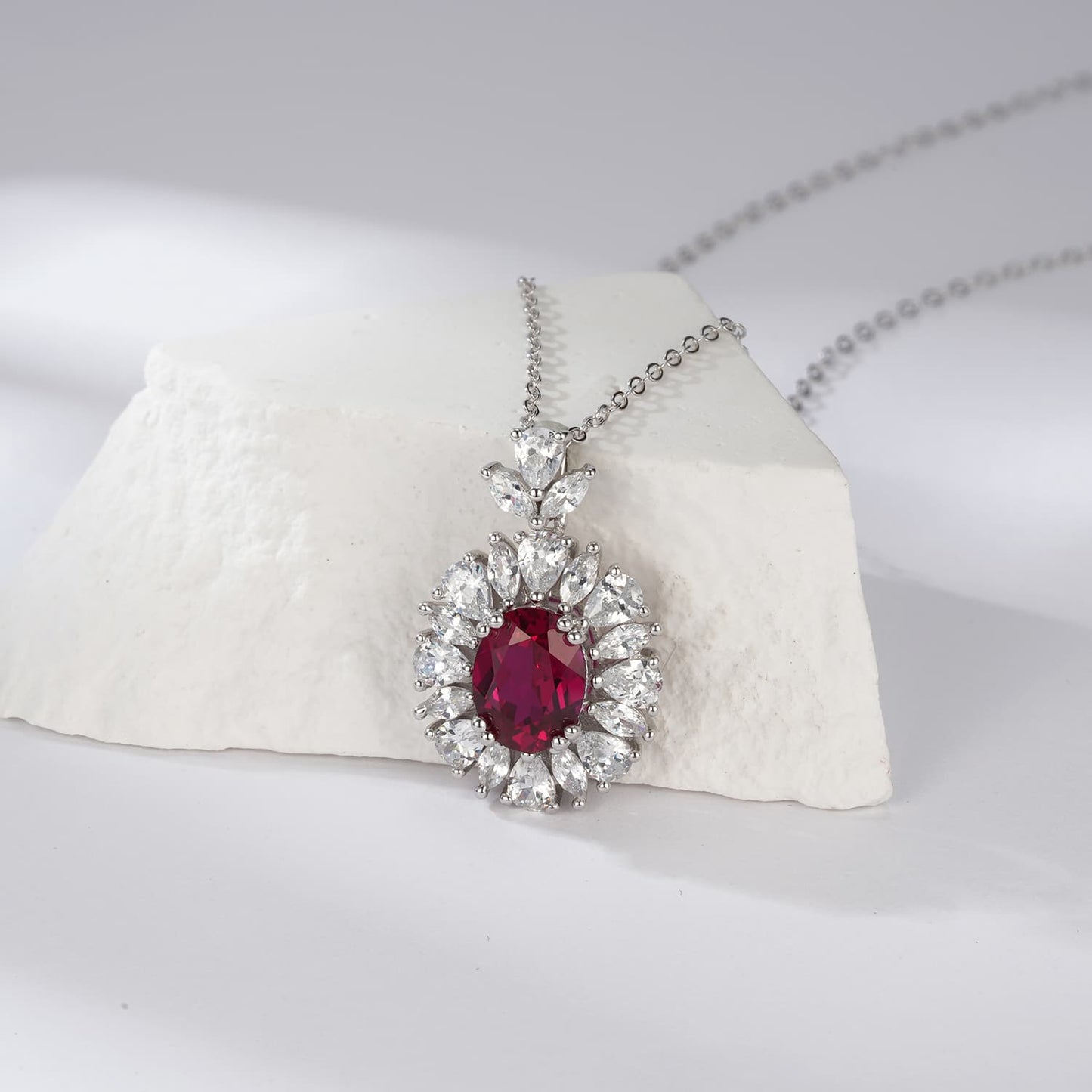 2ct Round Lab Ruby Necklace | Rhodium-Plated S925 Silver, Custom Available
