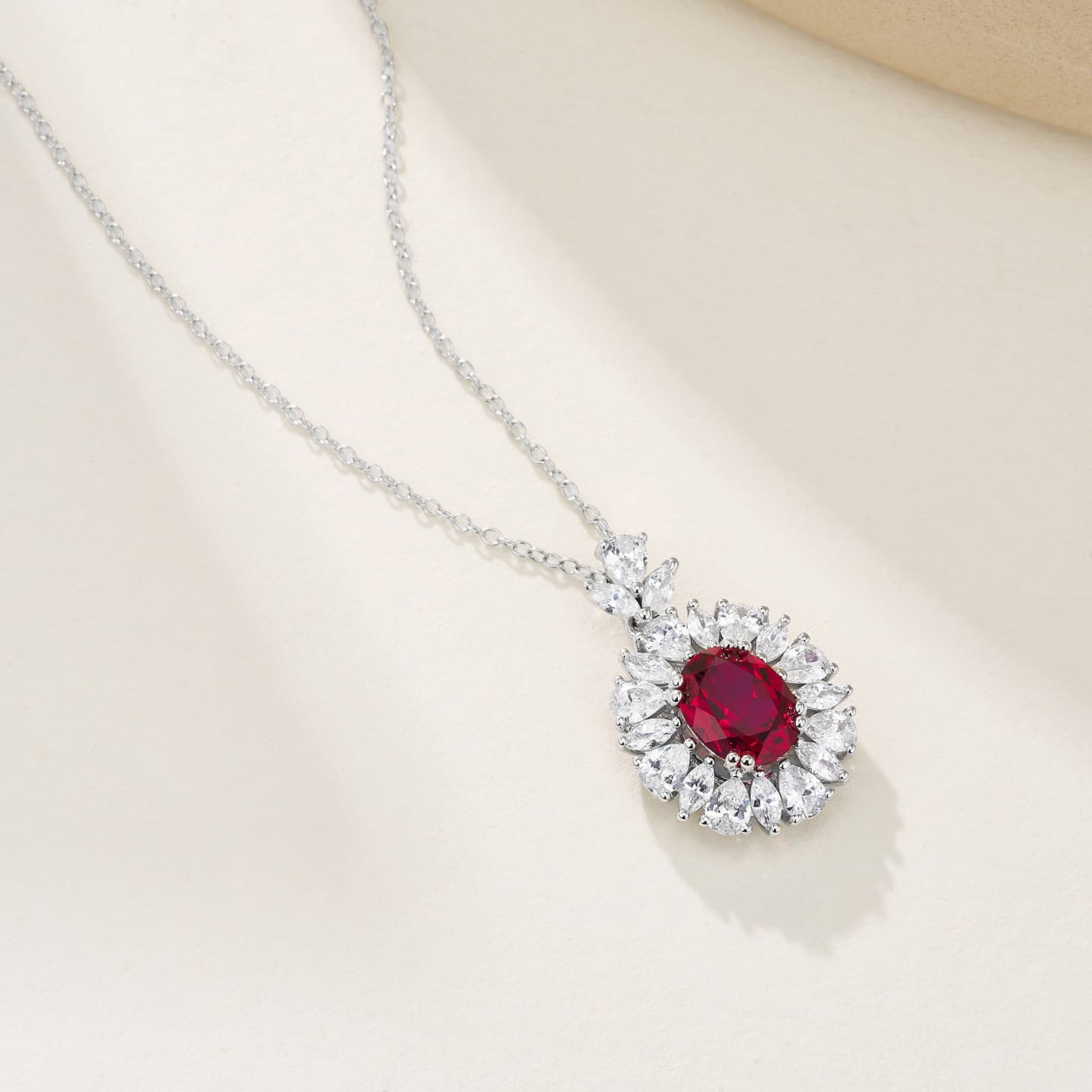 2ct Round Lab Ruby Necklace | Rhodium-Plated S925 Silver, Custom Available