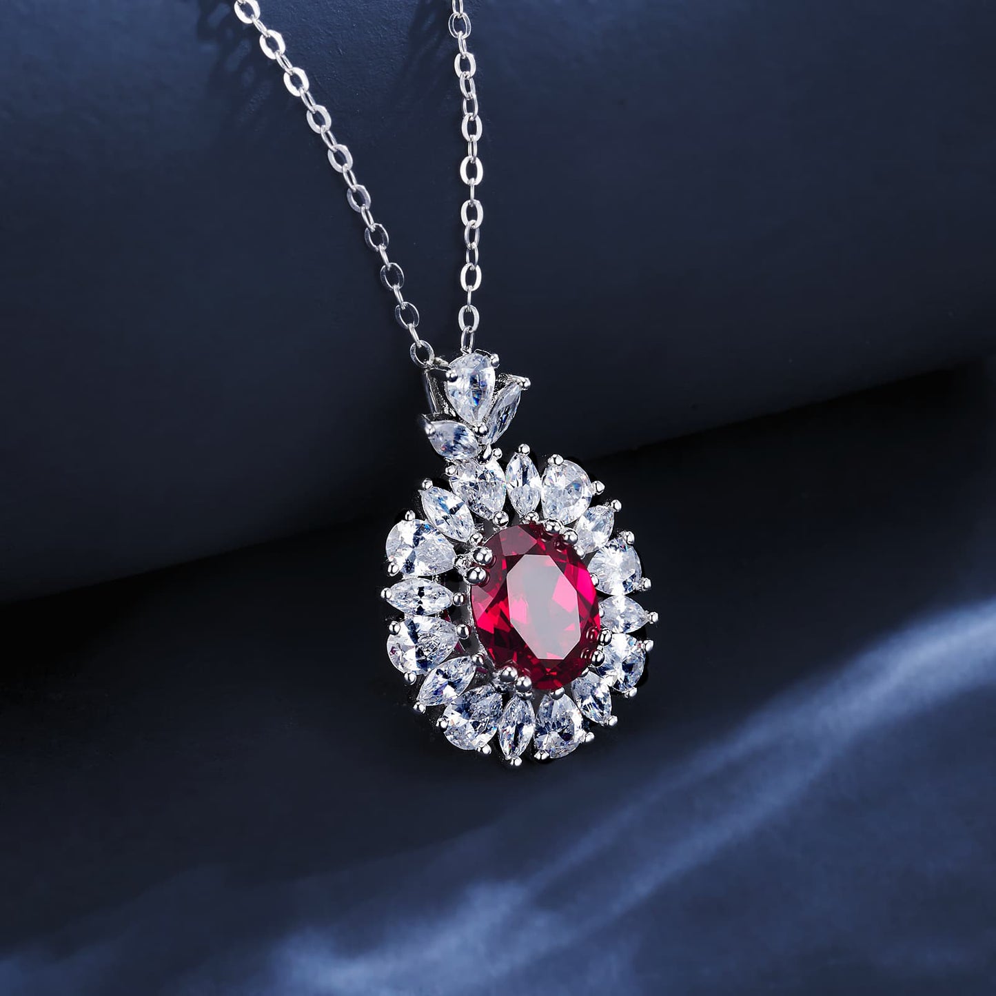 2ct Round Lab Ruby Necklace | Rhodium-Plated S925 Silver, Custom Available