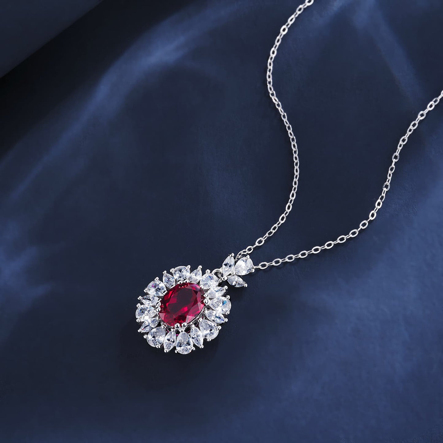 2ct Round Lab Ruby Necklace | Rhodium-Plated S925 Silver, Custom Available