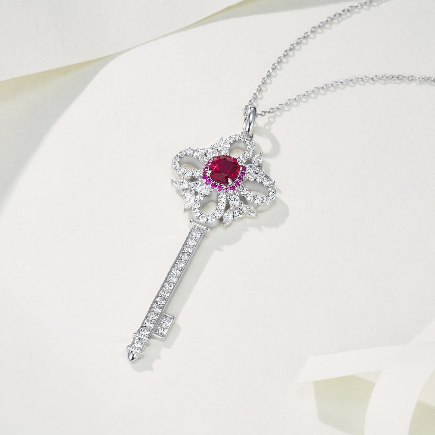 1.22ct Geometry Lab Ruby Necklace | Rhodium-Plated S925 Silver, Custom Available