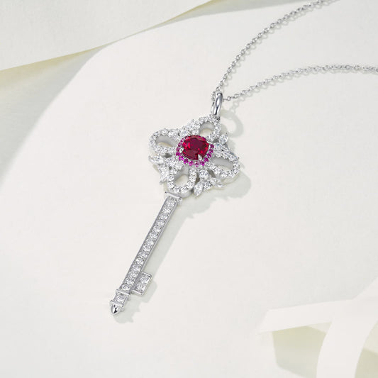 1.22ct Geometry Lab Ruby Necklace | Rhodium-Plated S925 Silver, Custom Available