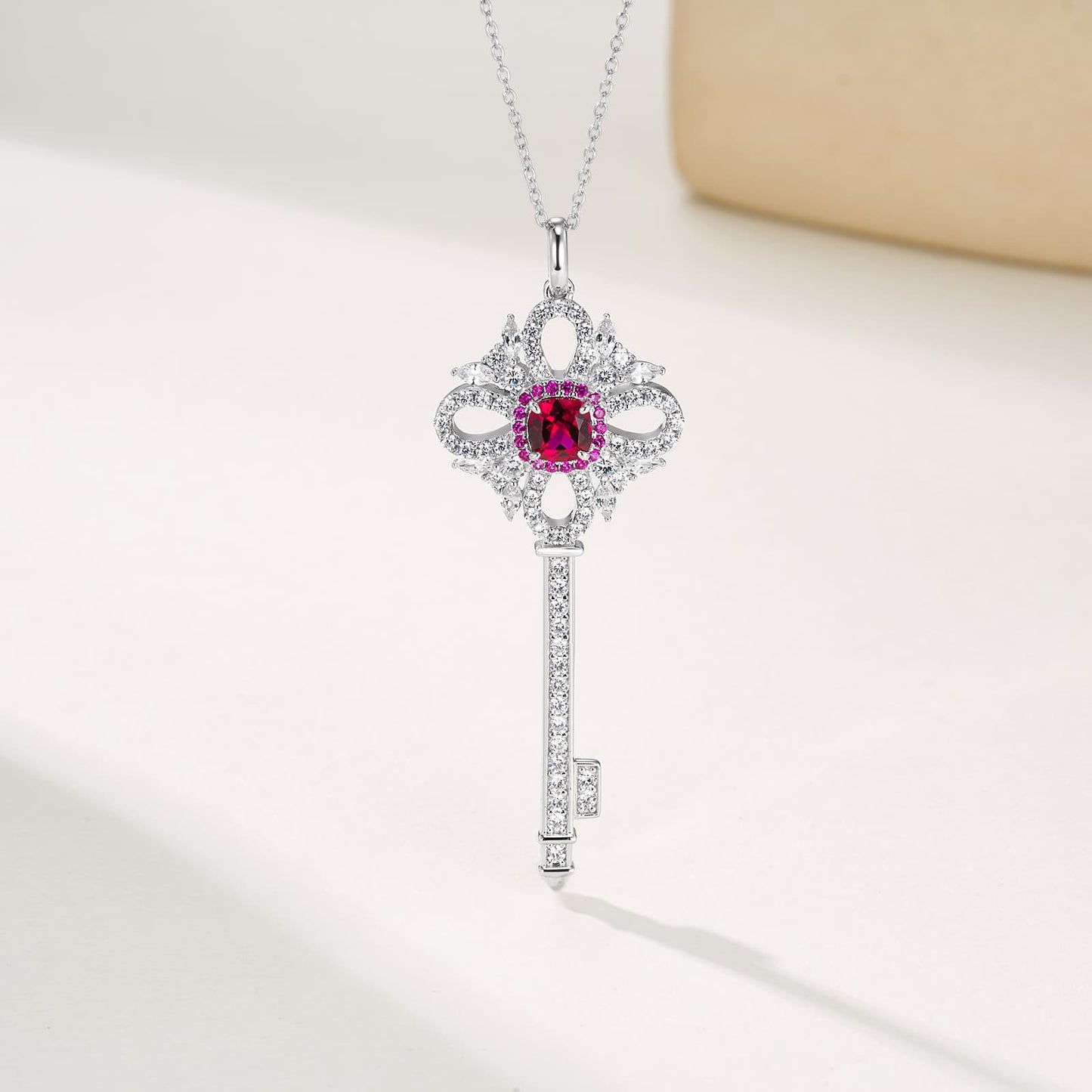 1.22ct Geometry Lab Ruby Necklace | Rhodium-Plated S925 Silver, Custom Available