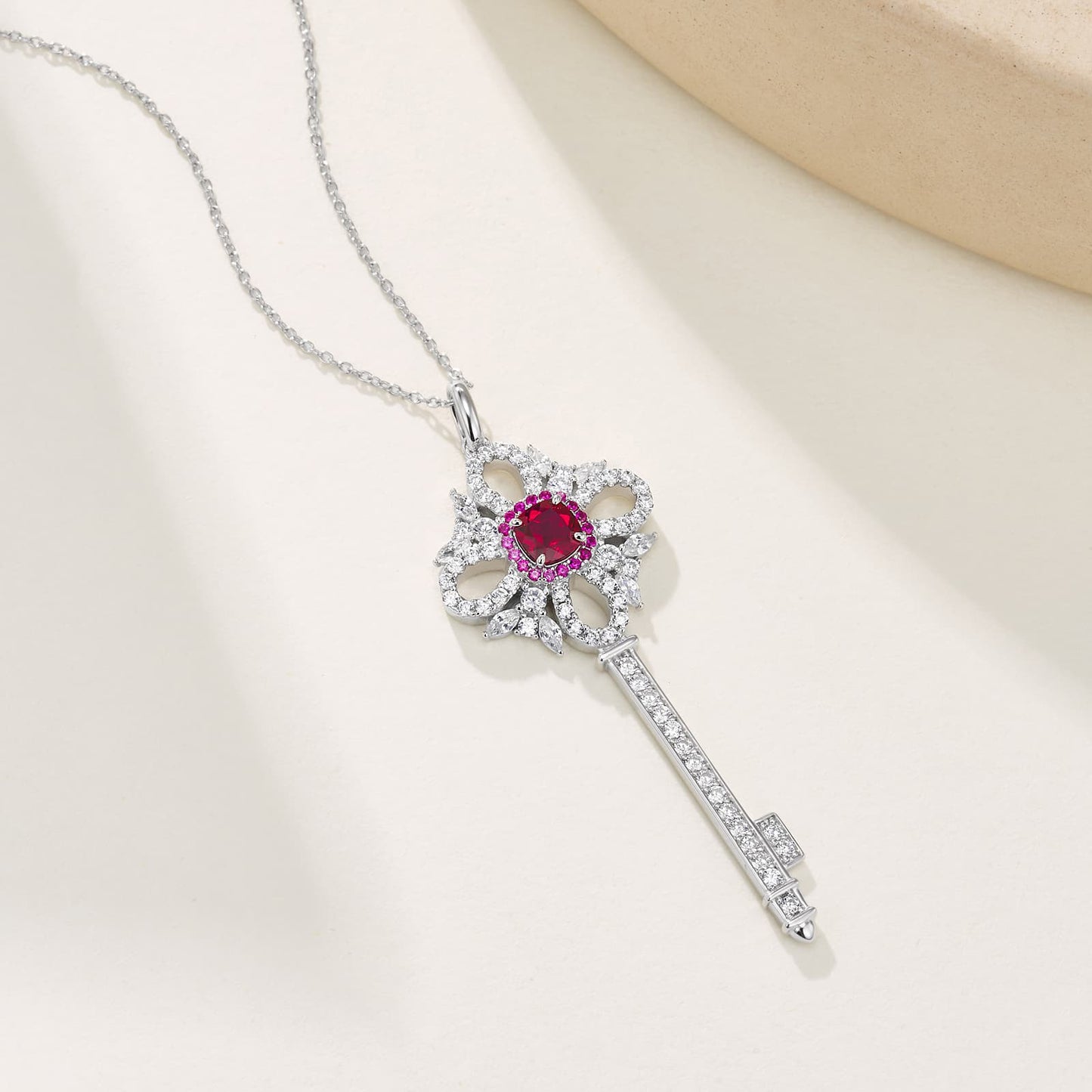 1.22ct Geometry Lab Ruby Necklace | Rhodium-Plated S925 Silver, Custom Available
