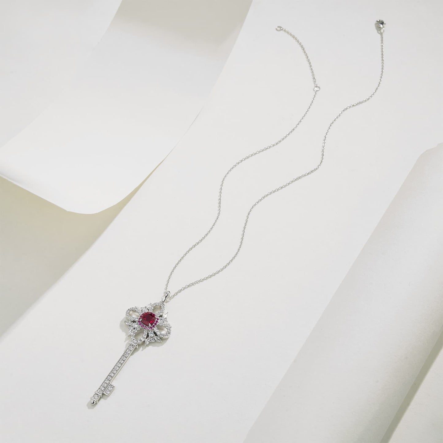 1.22ct Geometry Lab Ruby Necklace | Rhodium-Plated S925 Silver, Custom Available