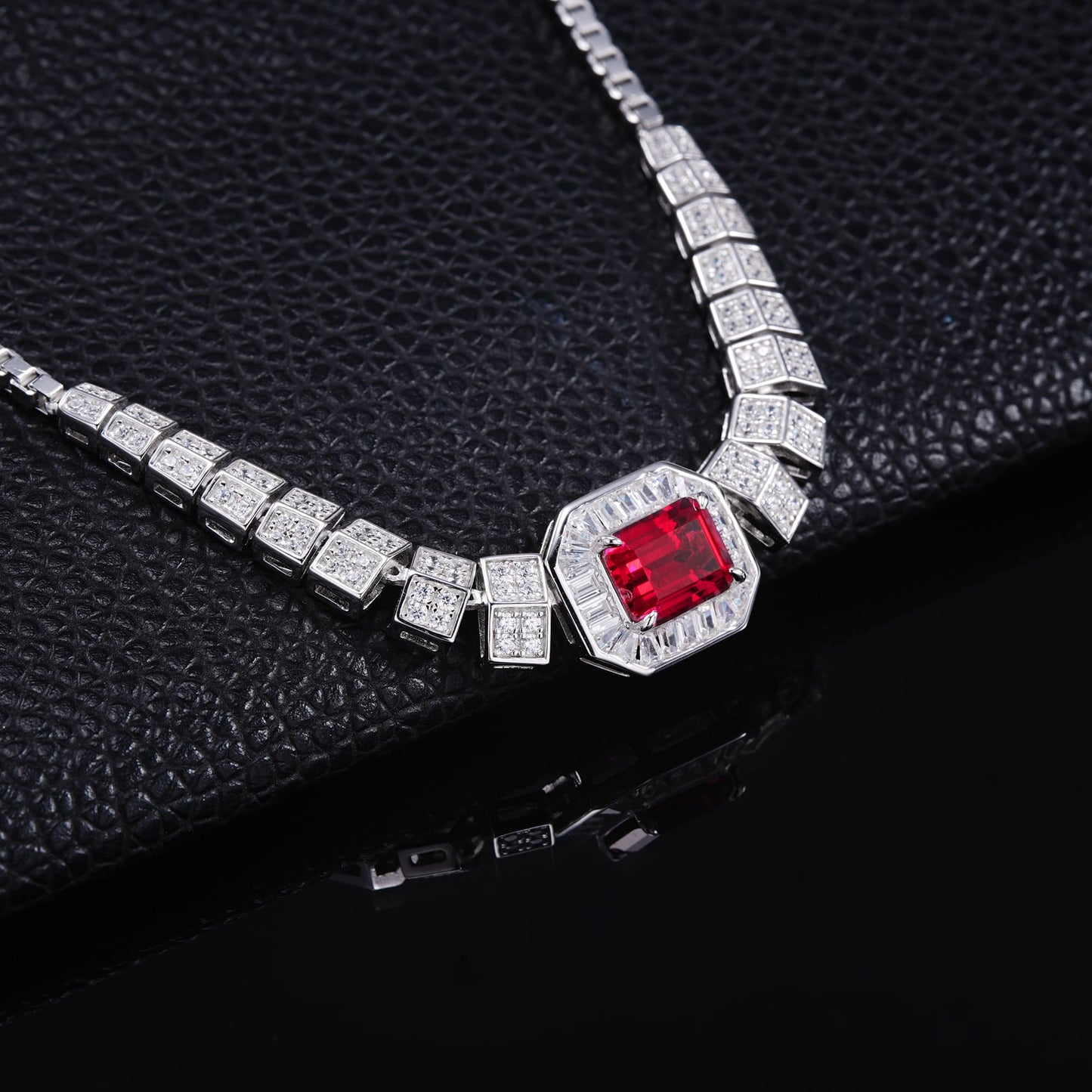 1.5ct Baguette Lab Ruby Necklace | Rhodium-Plated S925 Silver, Custom Available