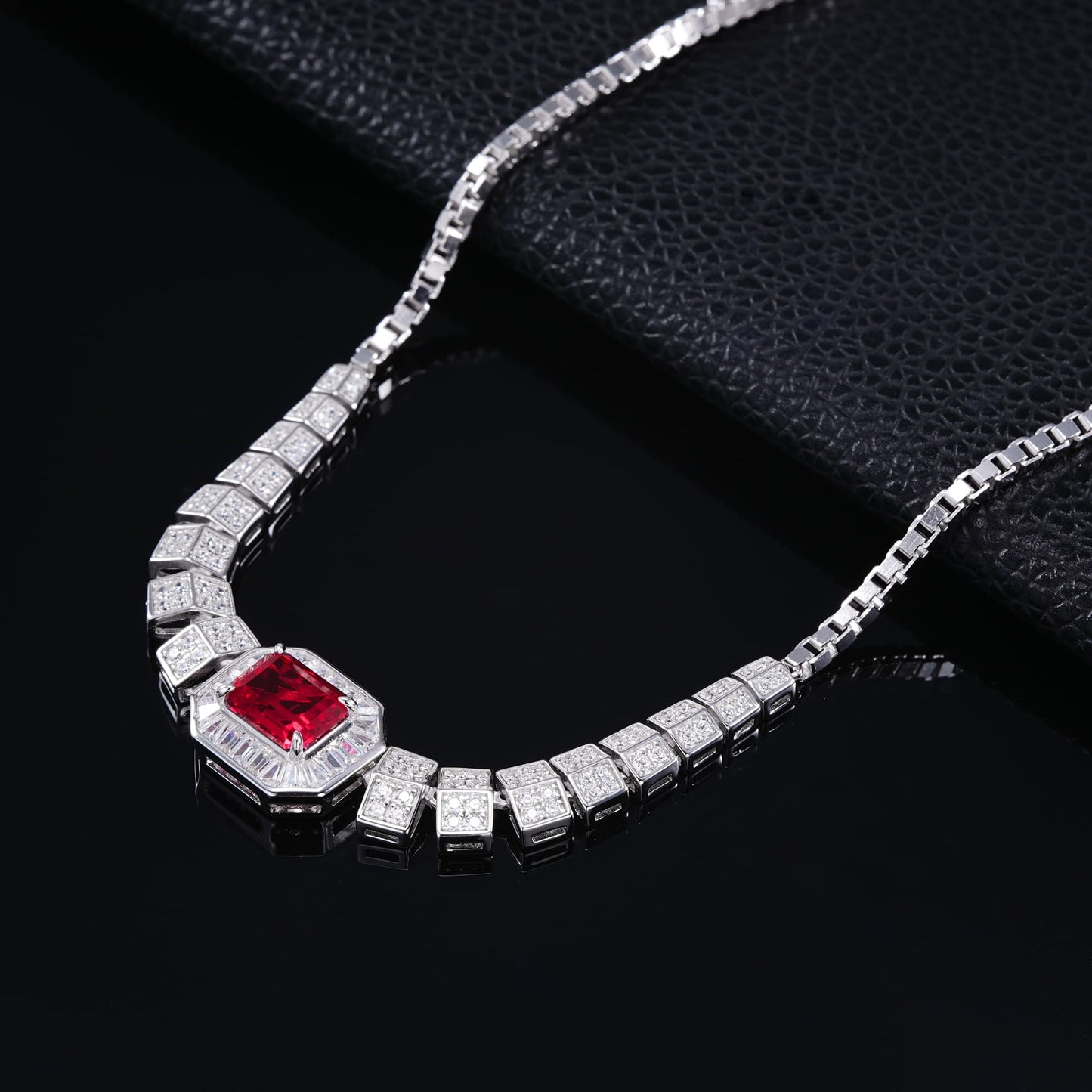 1.5ct Baguette Lab Ruby Necklace | Rhodium-Plated S925 Silver, Custom Available