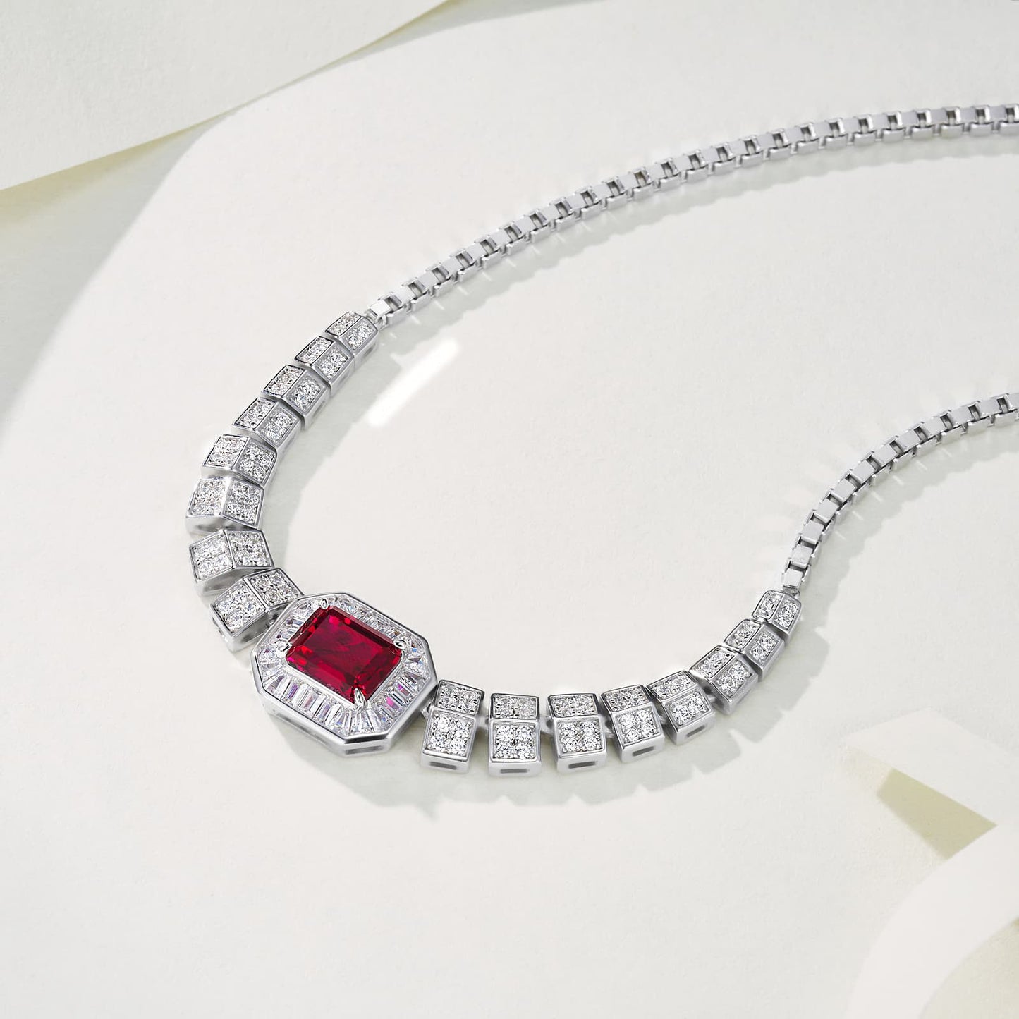1.5ct Baguette Lab Ruby Necklace | Rhodium-Plated S925 Silver, Custom Available