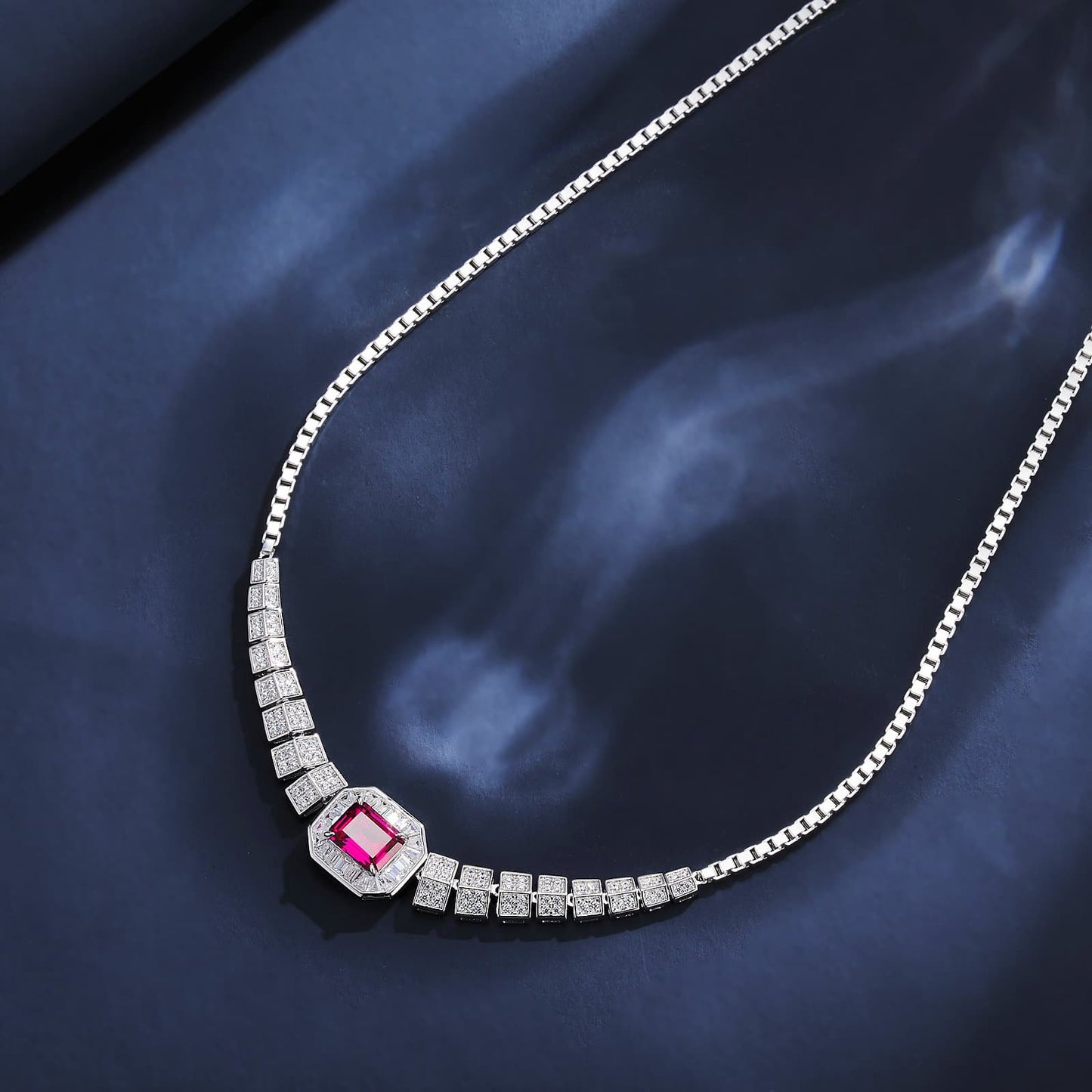1.5ct Baguette Lab Ruby Necklace | Rhodium-Plated S925 Silver, Custom Available