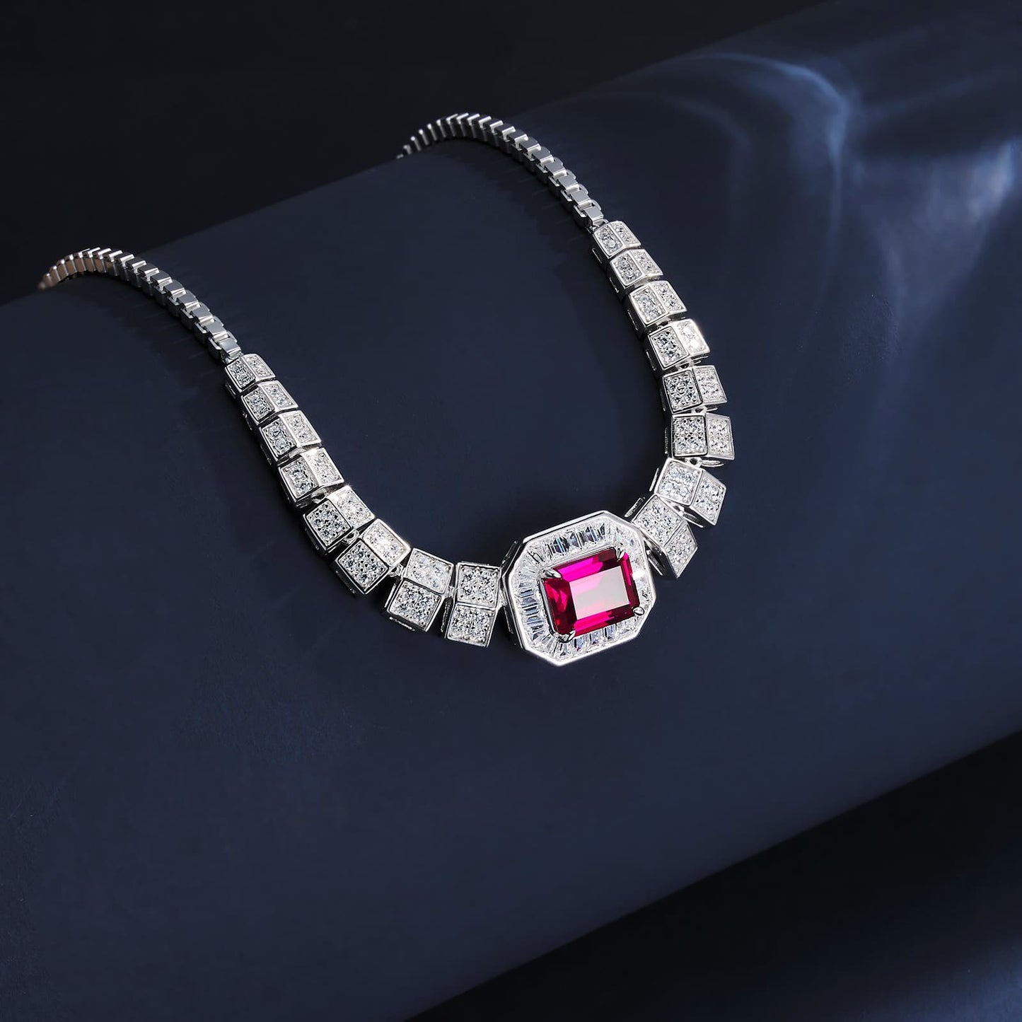 1.5ct Baguette Lab Ruby Necklace | Rhodium-Plated S925 Silver, Custom Available