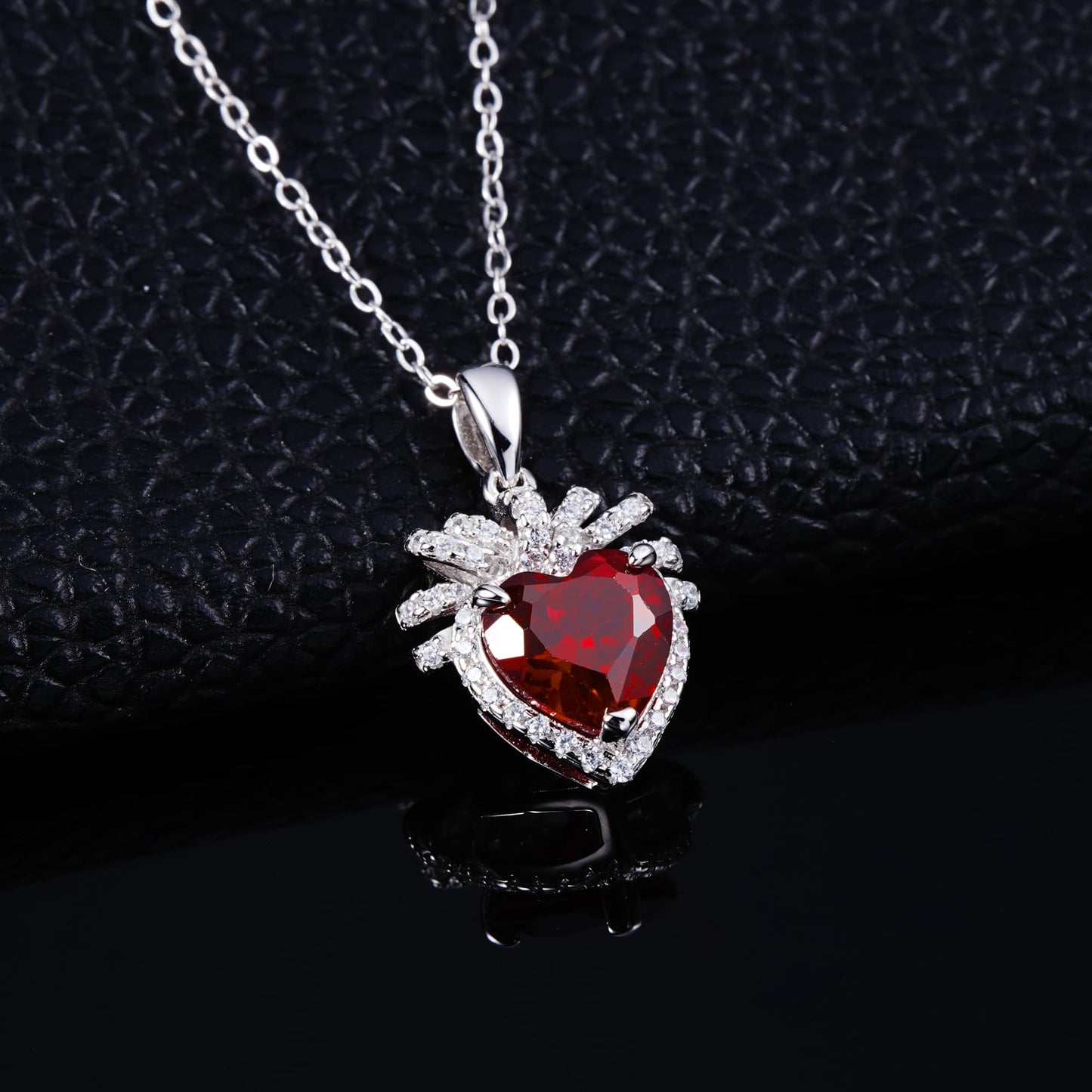 1.5ct Heart Lab Ruby Necklace | Rhodium-Plated S925 Silver, Custom Available