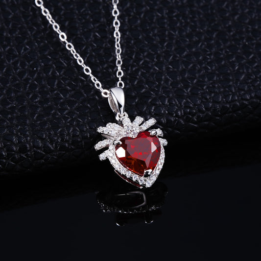 1.5ct Heart Lab Ruby Necklace | Rhodium-Plated S925 Silver, Custom Available