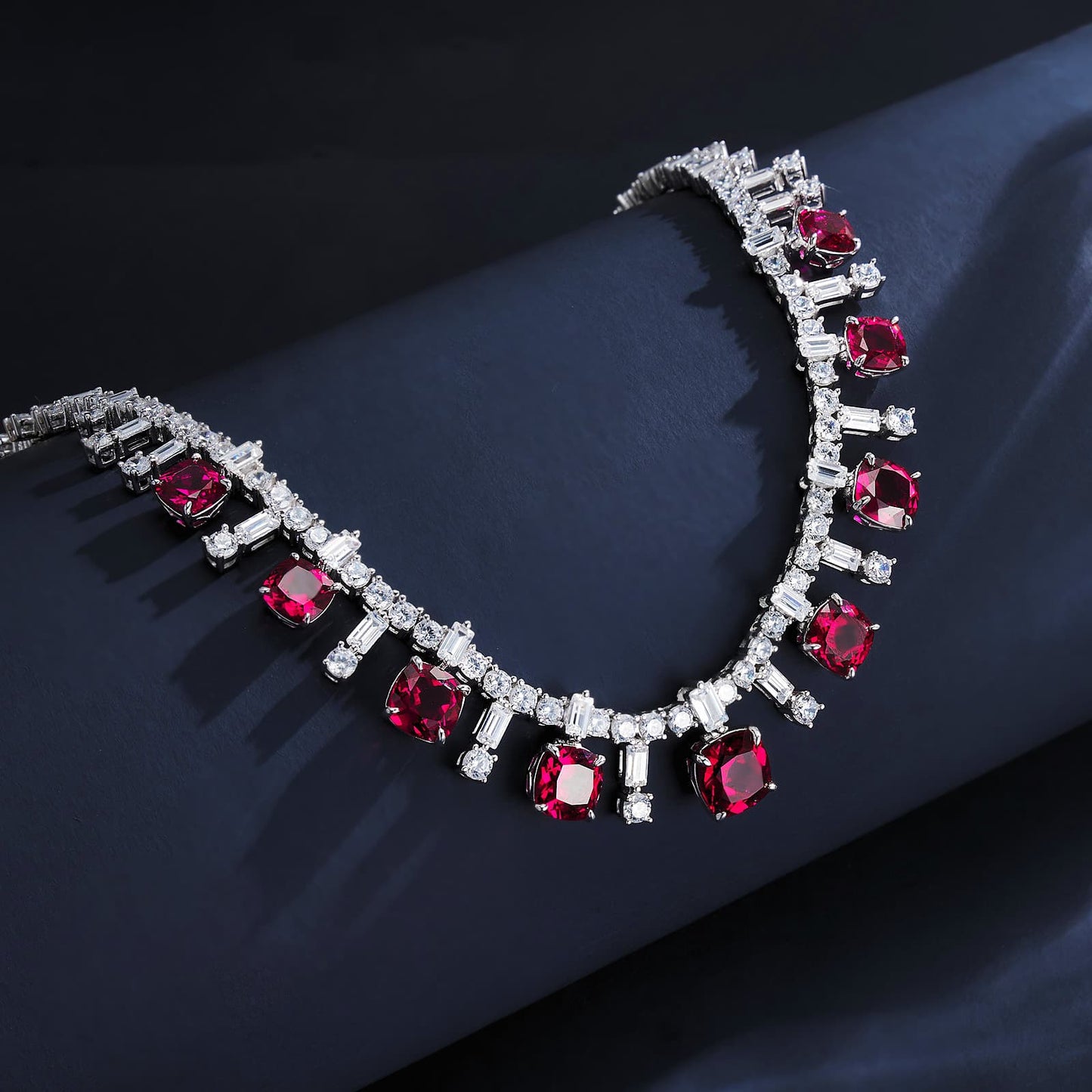 Geometry Lab Ruby Necklace | Rhodium-Plated S925 Silver, Custom Available
