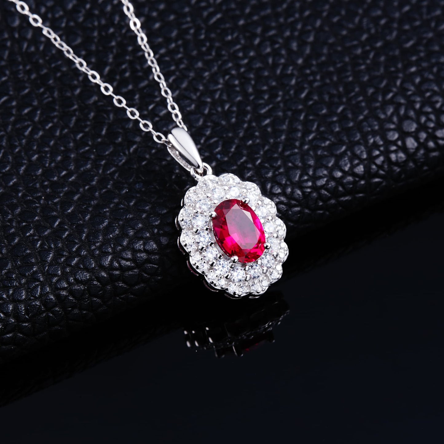 2ct Round Lab Ruby Necklace | Rhodium-Plated S925 Silver, Custom Available