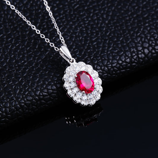 2ct Round Lab Ruby Necklace | Rhodium-Plated S925 Silver, Custom Available