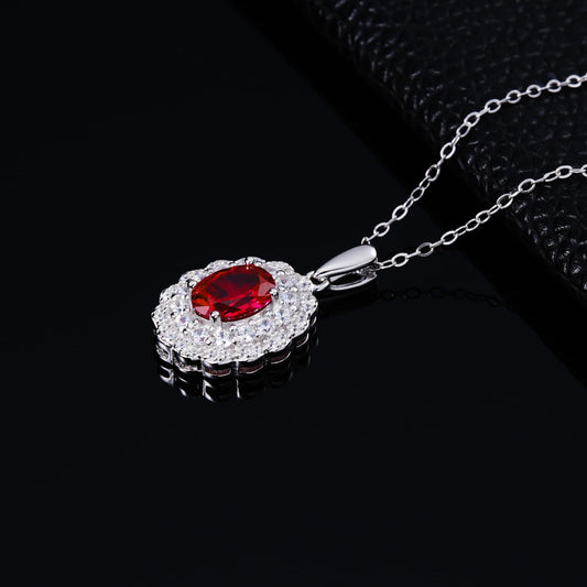 2ct Round Lab Ruby Necklace | Rhodium-Plated S925 Silver, Custom Available